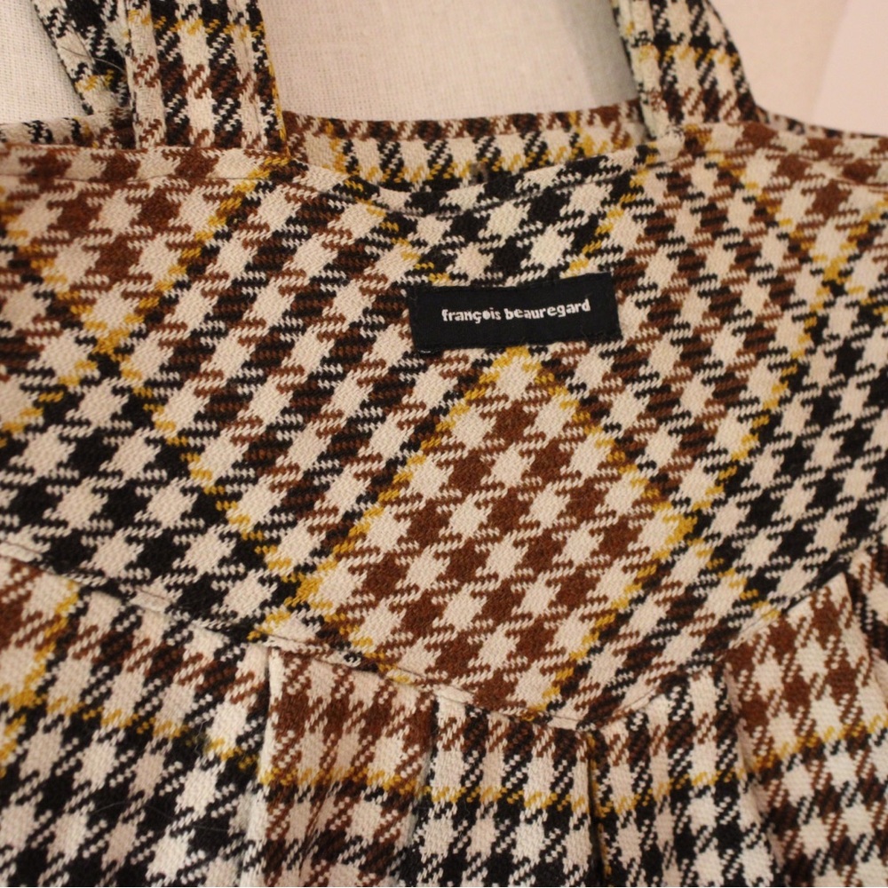 Francois Beauregard Brown Black Houndstooth Tote Handbag Boho Designer Small - Picture 9 of 16